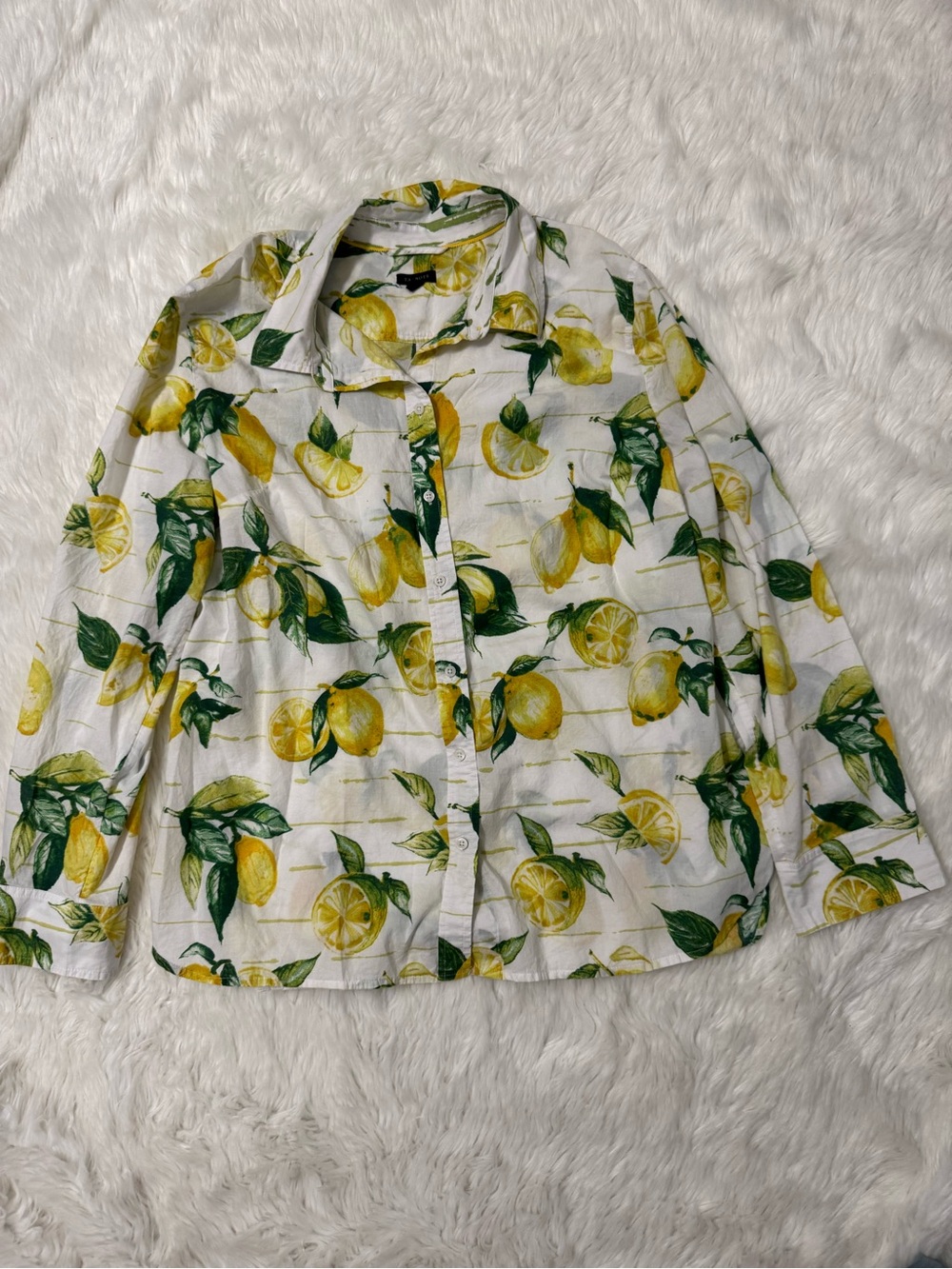 Talbots Cotton Button Front Shirt Lemon Blossom Long Sleeve XL Women's Cottage